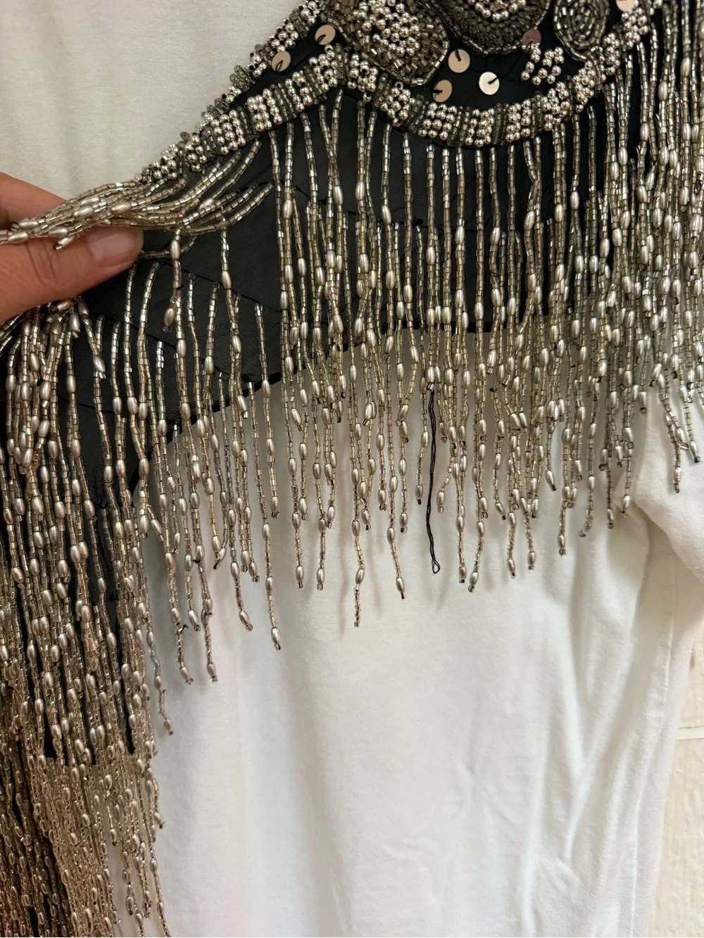Vintage David Howard Silk Silver Beaded Fringe Art Deco Capelet
